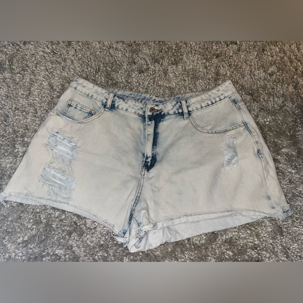 SHEIN Blue Jean Shorts with Frayed Hem and Distressed Details